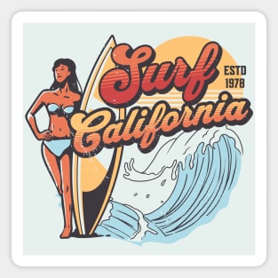 Surf California // Vintage Surfer Babe // Retro Surfing Magnet